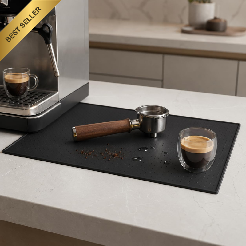 Silicone Coffee Tamper Mat 48 X 30 Cm, Black | Low Raised Edge Helps Contain Cof