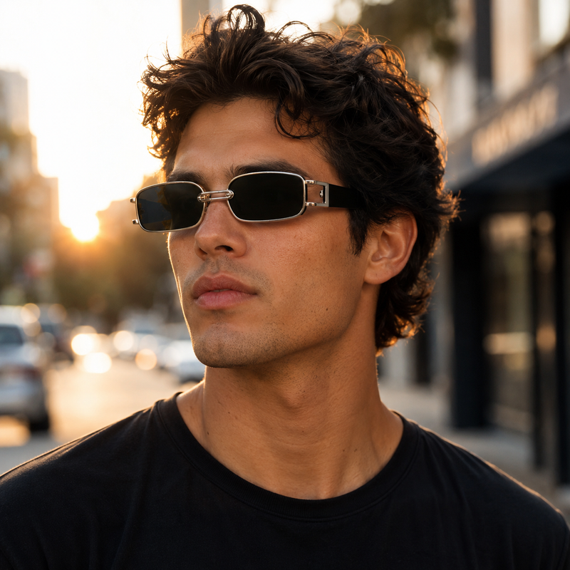 Square Sunglasses Women Men Black Mirror Metal Small Frame Fashion Shades