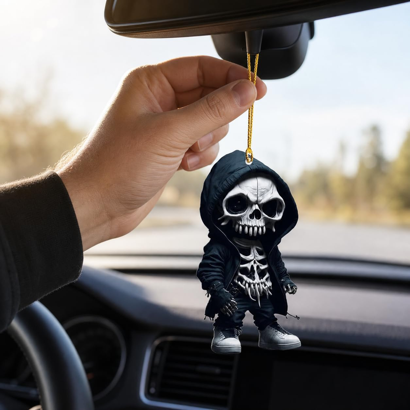 Skeleton Car Hanging Ornament, Cartoon Skull Acrylic Rearview Mirror Pendant for