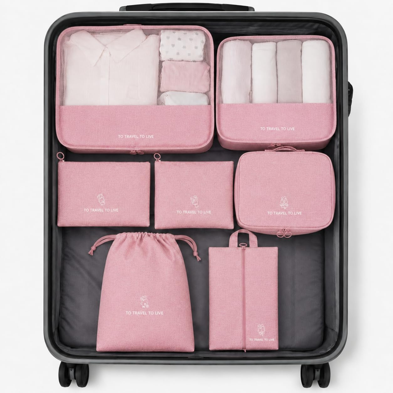Packing Cubes for Carry on - 7-Piece Set with Shoe Bag, Travel Toiletry Bag & La