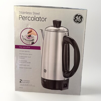 New, Unopened Box. GE 12 Cup Stainless Steel Percolator/ Coffee Maker 108856R