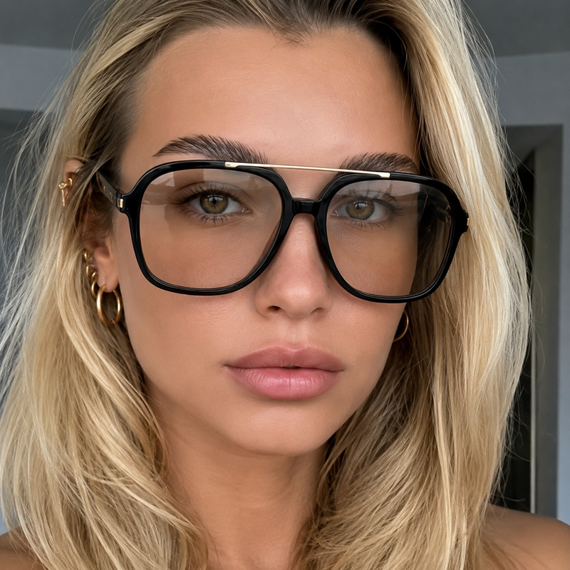 Oversized Pilot Sunglasses Women Men Double Bridge Square UV400 Shades
