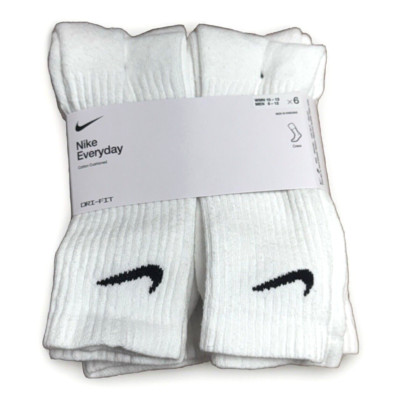 AUTHENTIC Nike Unisex Everyday Crew Socks 6-PAIRS WHITE LARGE M8-12/W10-13