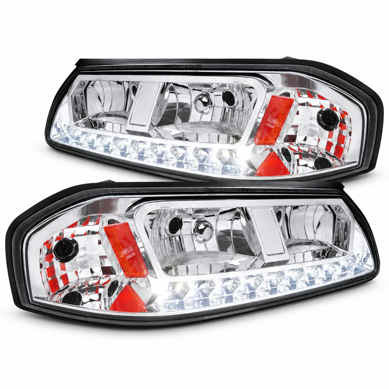 Headlights Left & Right Pair Chrome Clear Lens w/DRL for Chevy Impala 2000-2005