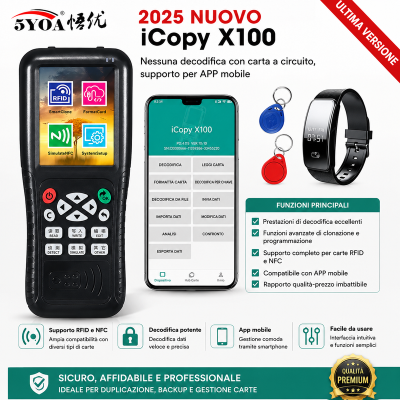 Programmatore Schede Chiavi RFID Lettore Clonatore NFC lettore IC/ID deco