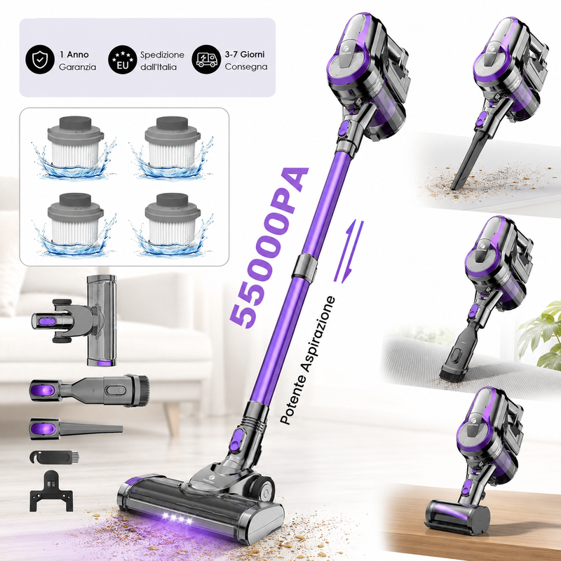 Aspirapolvere Senza Fili Fixtfixer X6M 55KPA | Scopa Elettrica Wireless 350W X6M