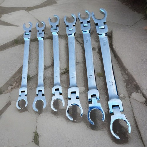 6pc Metric Double End Flexible Head Flare Nut Wrench Set Offset Spanner Wrenches
