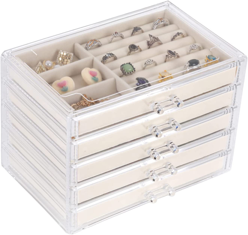 Jewelry Organizer with 5 Drawers Clear Acrylic Jewelry Box Gift for Women Mens K