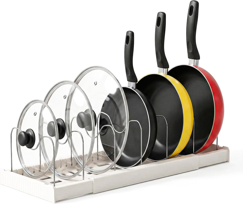 Expandable Pans and Pots Organiser Rack, 32-57Cm Kitchen Storage with 7 Adjustab