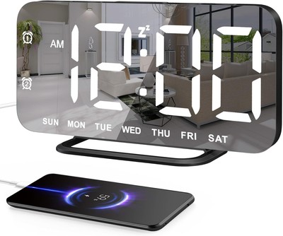 JALL Super Slim LED Digital Alarm Clock, Mirror Surface for Makeup, Black 