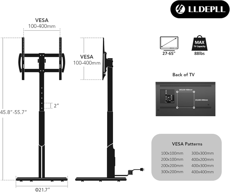 Floor Mobile TV Stand with Power Outlet, Rolling TV Cart for 27-65 Inch OLED LED