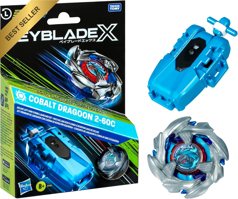 X Cobalt Dragoon 2-60C Deluxe Left-Spin String Launcher Set with Attack Type Top