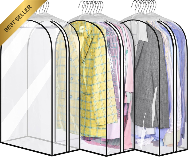 3 Packs Clear Garment Bags for Hanging Clothes, 10