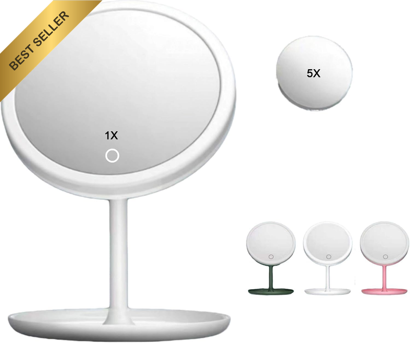 Mirror Makeup Mirror with 3 Light Modes - Led Mirror Makeup with Compact 5X Magn