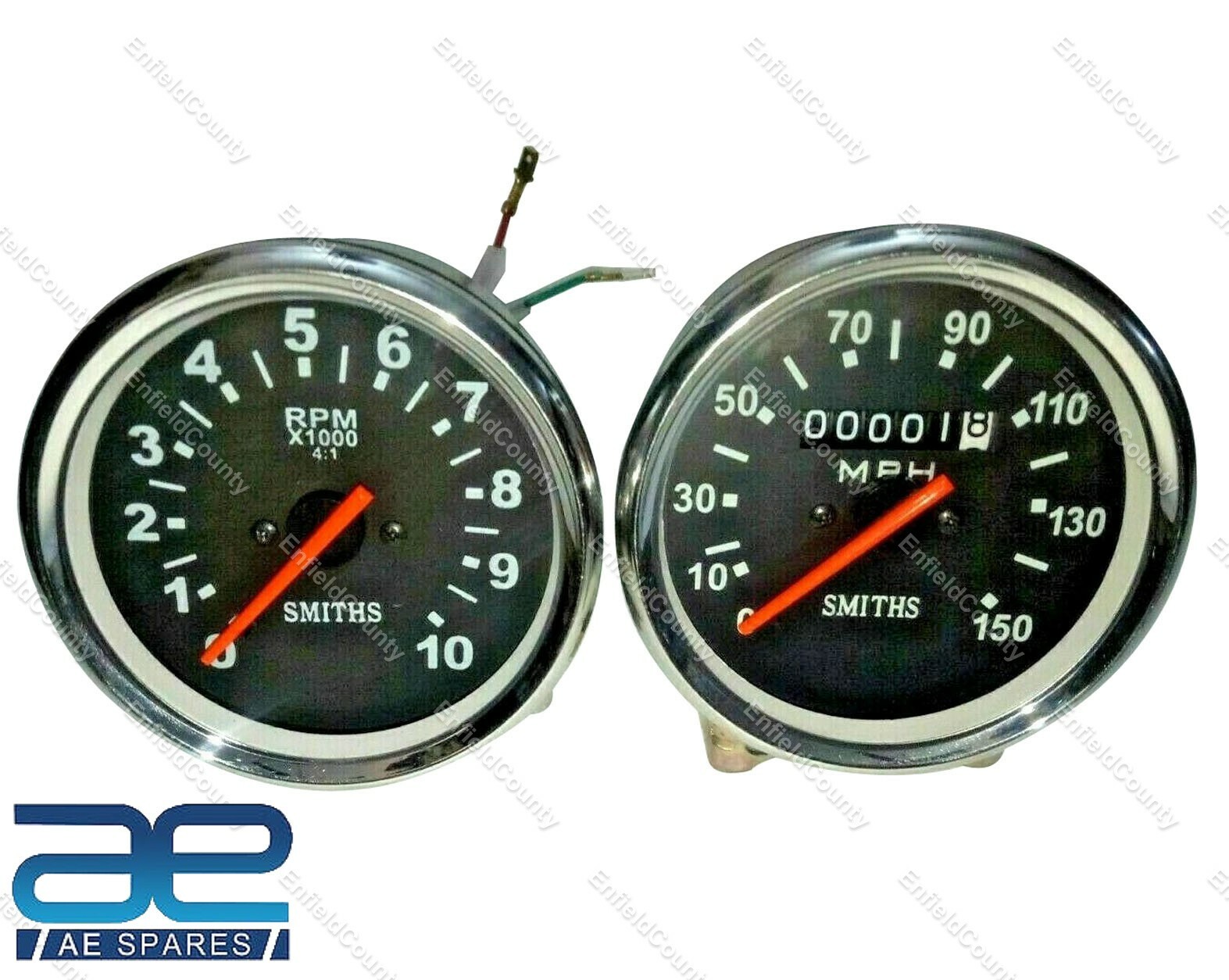 Smiths Replica Speedometer With Tachometer Set Black Face For Triumph Bikes 