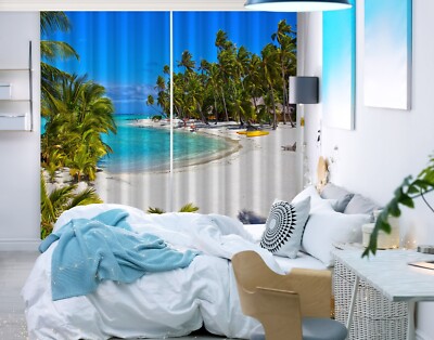 3D Beach Coconut Tree ZHUA4222 Photo Curtain Window Blockout Fabric Amy 2023