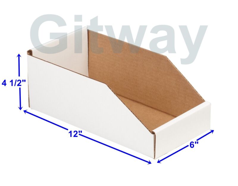 50- 6" X 12" x 4 1/2" Corrugated Cardboard Open Top Storage Parts Bin Bins Boxes