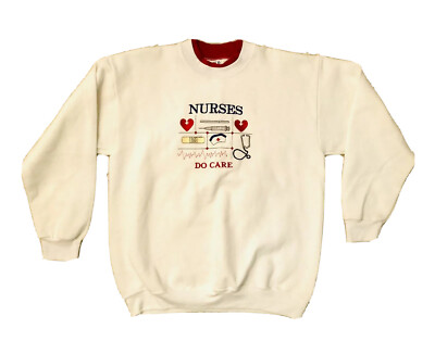 Vintage Won s Wear NURSES DO CARE White Sweater Womens XL Made in USA NWOT