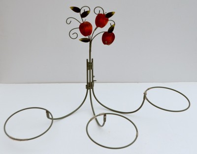 Vintage Tri arm folding wire pot plant hanger with apple motif