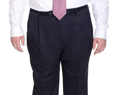 

Мужские однотонные темно-синие шерстяные классические брюки Palm Beach с двойными складками, Navy