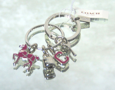 NEW Coach Charm KEY CHAIN Double Ring Silver Key Lock Walking Horse 