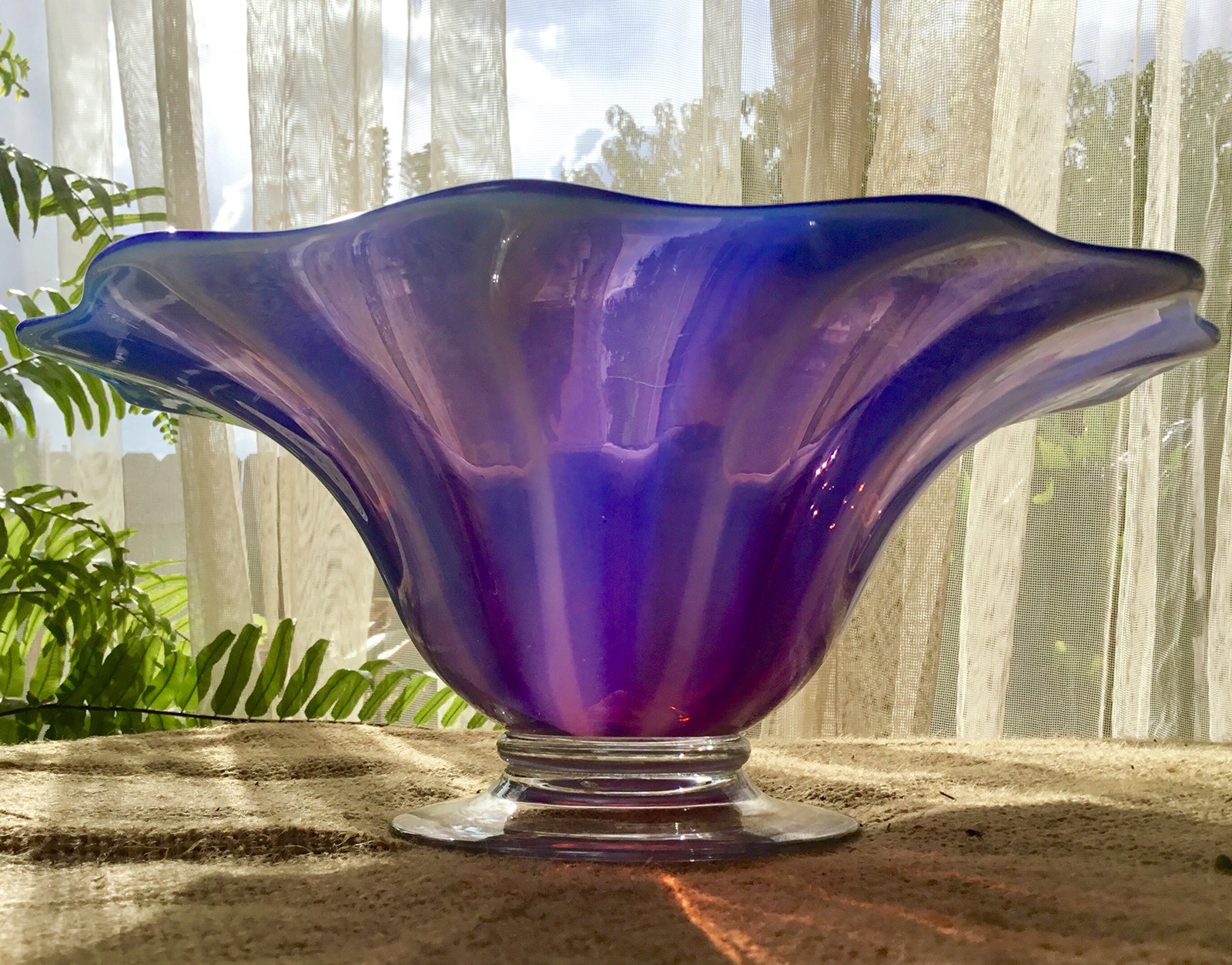 RARE Antique Libbey Glass Signed Amethyst Purple Bowl 1920s Opalescent Compote
