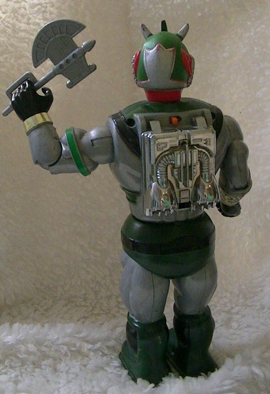 VINTAGE RARE Light Up Monster Face Robot with Axe Battery Operated Works 1980's?