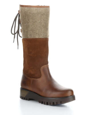 Pre-owned Bos. & Co. Women's Goose Prima 13" Side-zip Mid-calf Boot In Cognac/redwood/beige