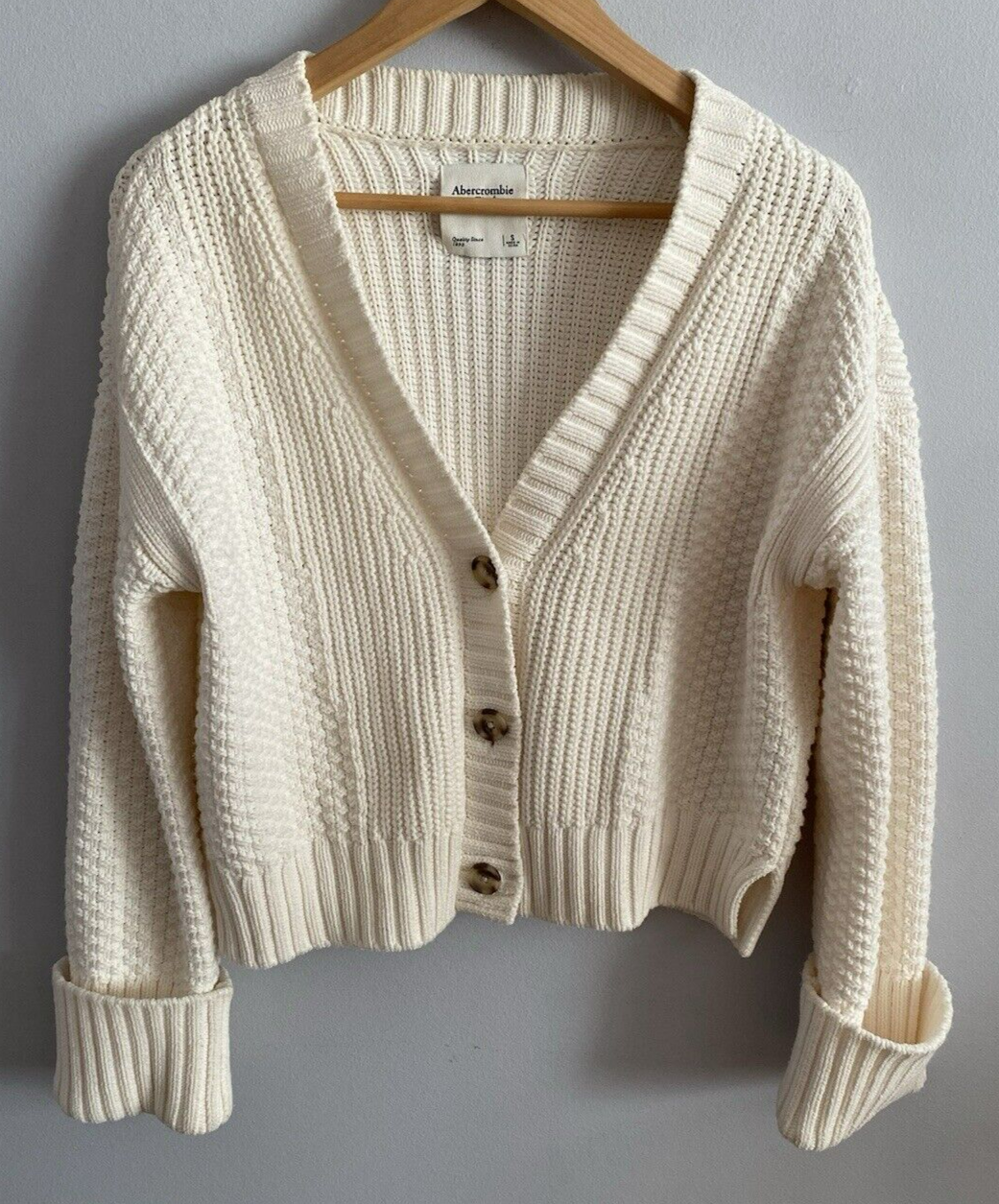 Abercrombie & Fitch Cotton-Blend Seed Stitch Cardigan V-Neck