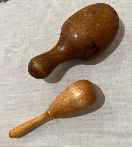 Two vintage Wood Sock Darner Mending Egg Sewing Tool - foot form - Primative