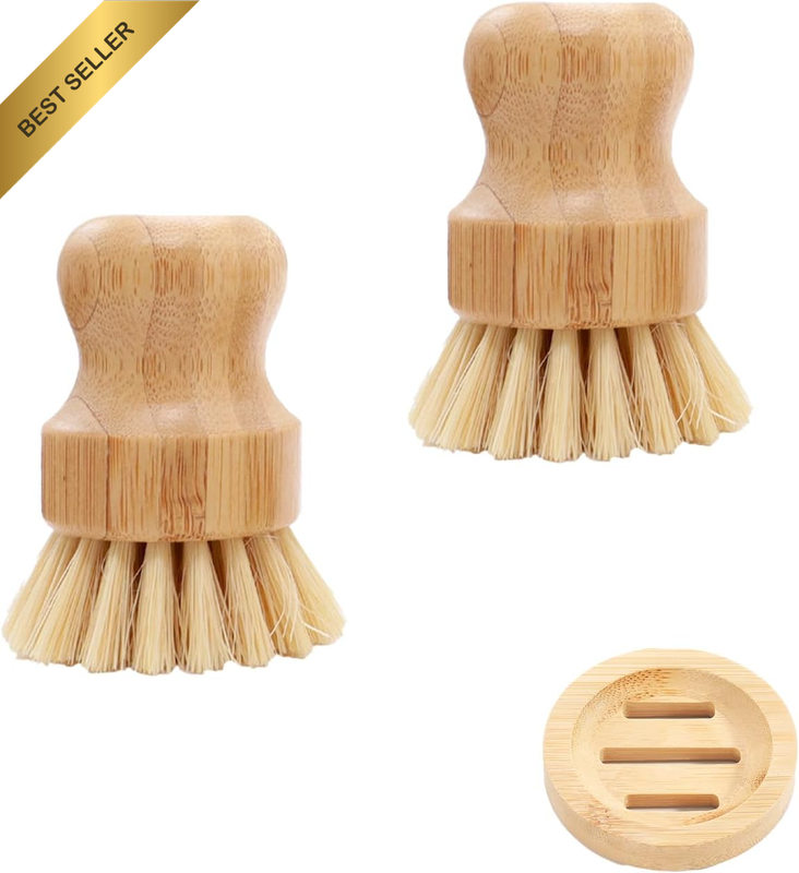 Bamboo Dish Brush Set with Holder,Bamboo Dish Brush,Kitchen Dishwashing Brush Se