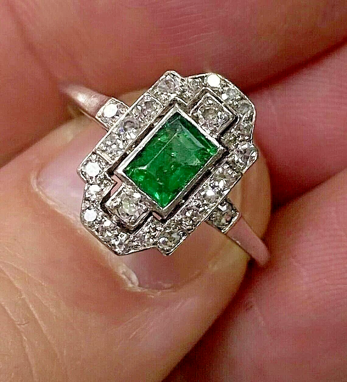 Art Deco Style 2Ct Lab Created Emerald Engagement Wedding 14K White Gold FN Ring