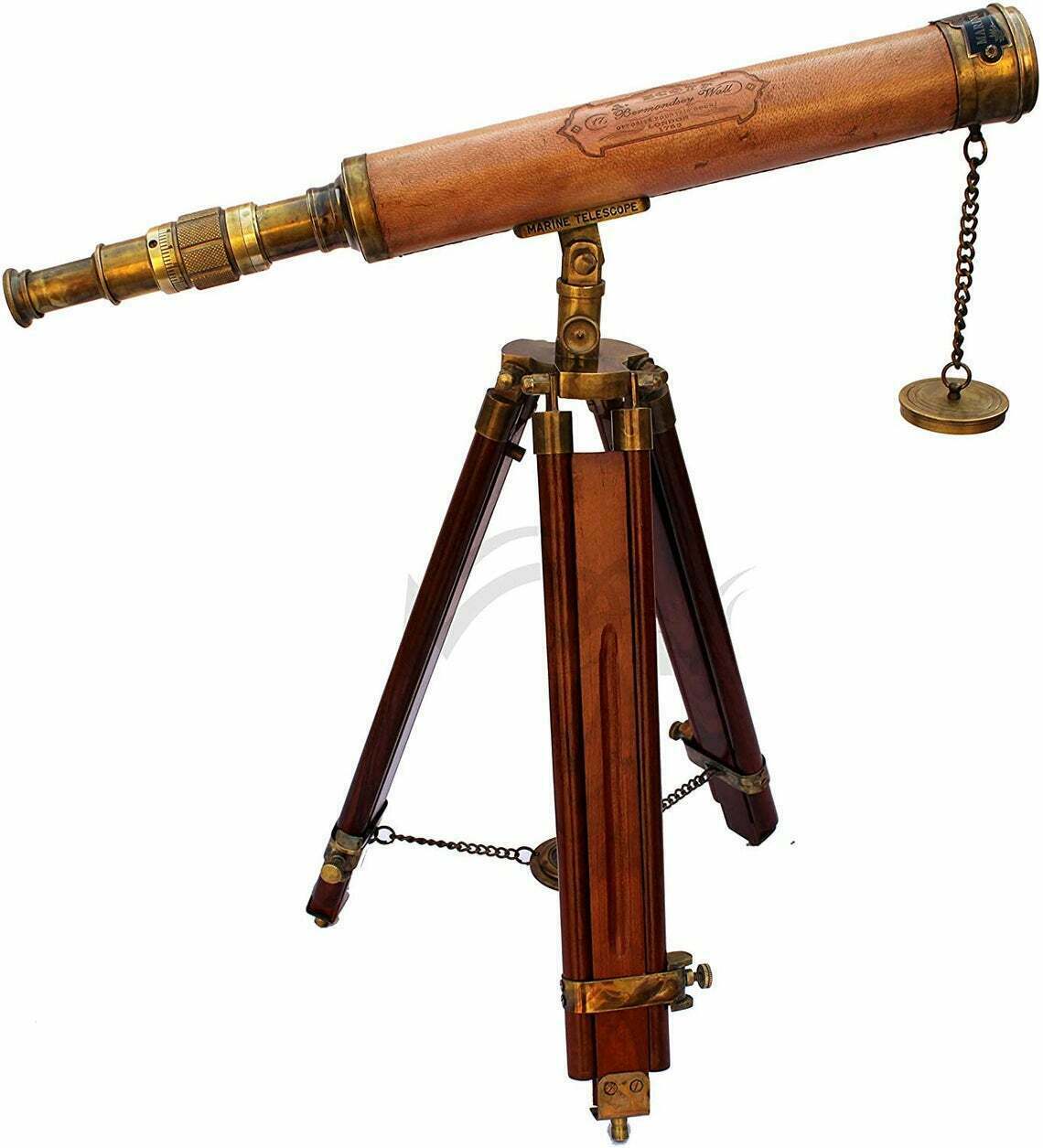 Nautical Brass 18 Inch Antique Design Leather Telescope With Wooden Tripod Stand
