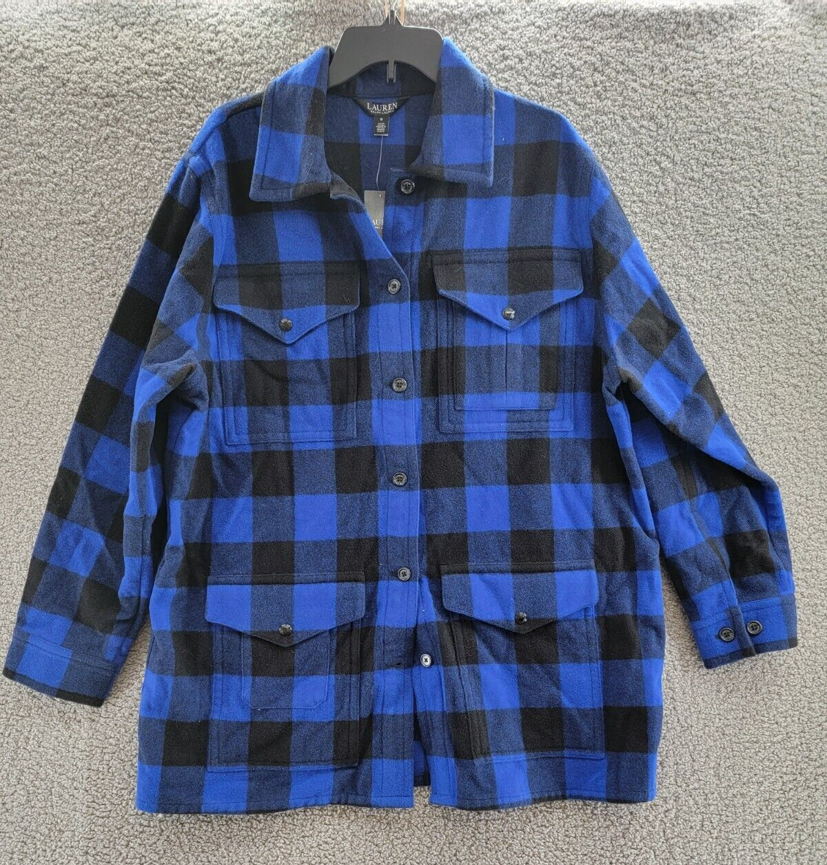 Lauren Ralph Lauren Buffalo Check Twill Shirt Jacket Women's 18 Blue/Black L/S - Picture 2 of 20