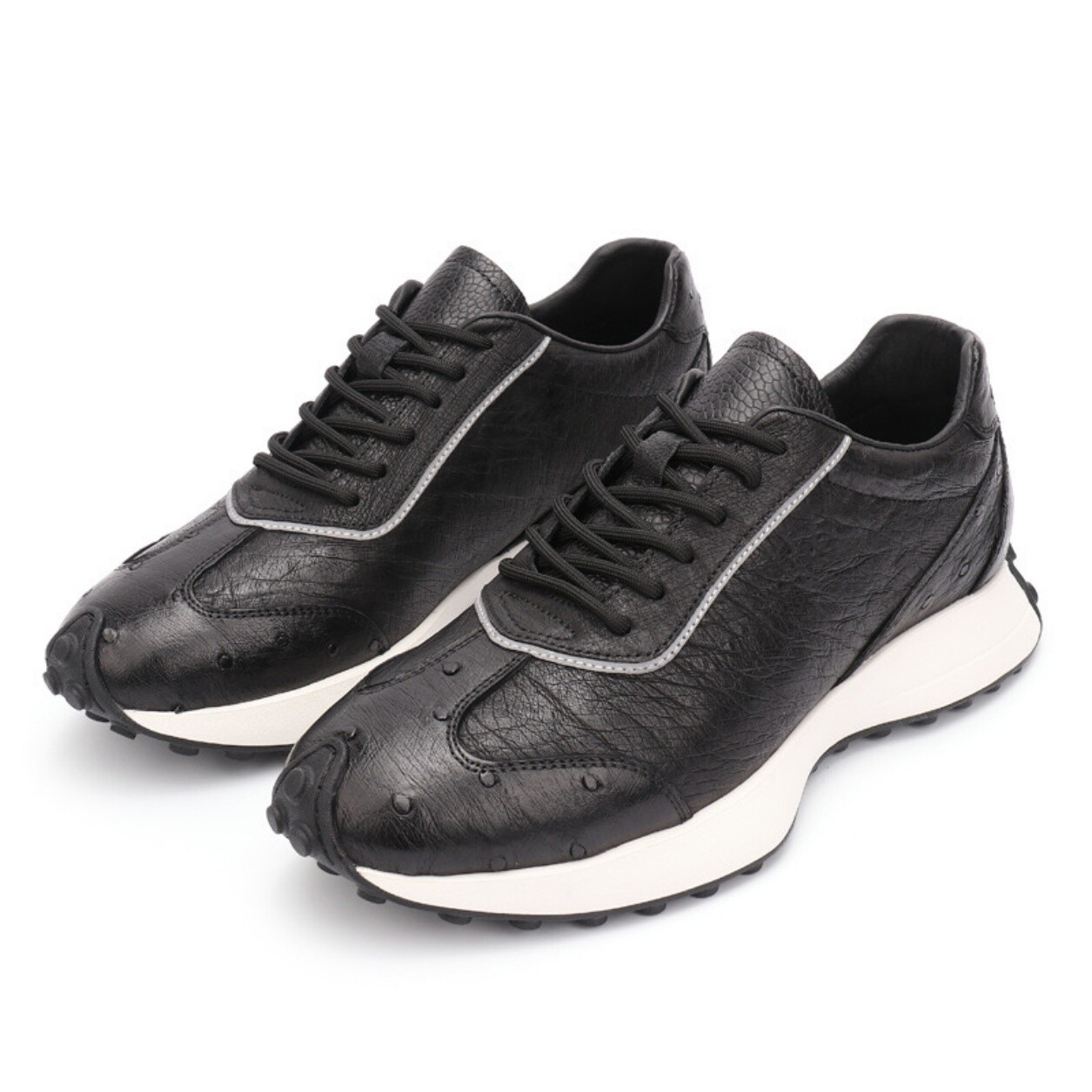 Shoes Genuine Ostrich Skin Leather Men's Sneakers Black Size