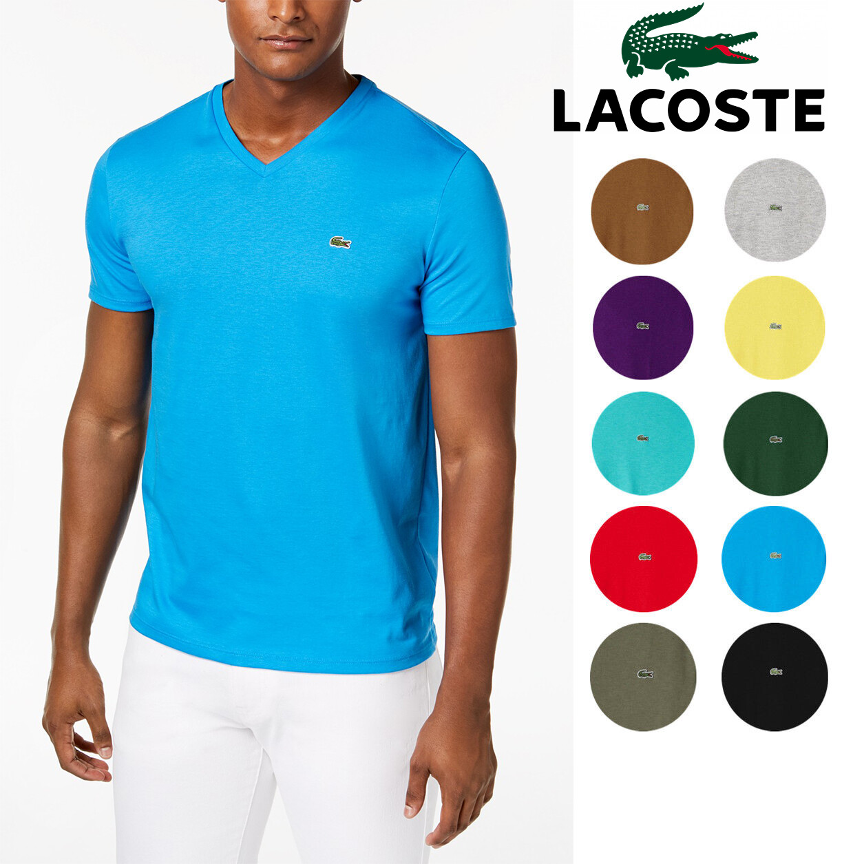 Mens Lacoste T-Shirt V Neck Pima Cotton SS Regular Fit Tee Mens Lacoste T-Shirt V Neck Pima Cotton SS Regular Fit Tee