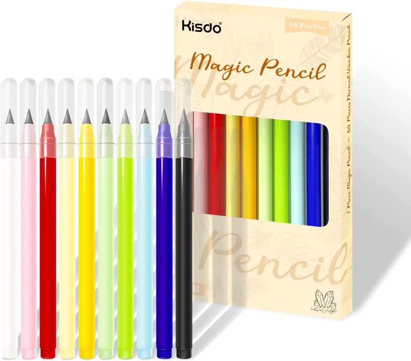 Kisdo 10 Pcs Inkless Magic Pencil, Everlasting Pencil Eternal with Eraser, Infin