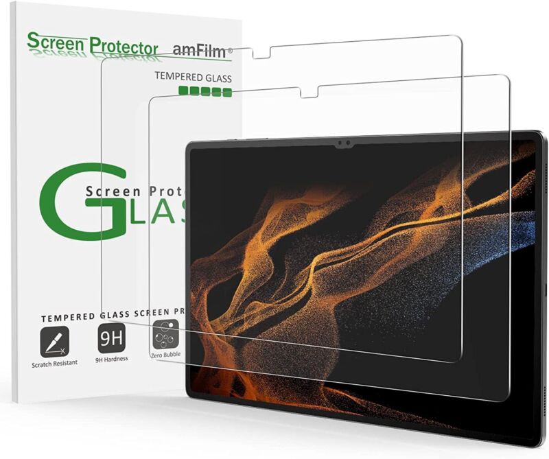 (2 Pack) amFilm Samsung Galaxy Tab S8 Ultra Glass Screen Protector 14.6inch 2022