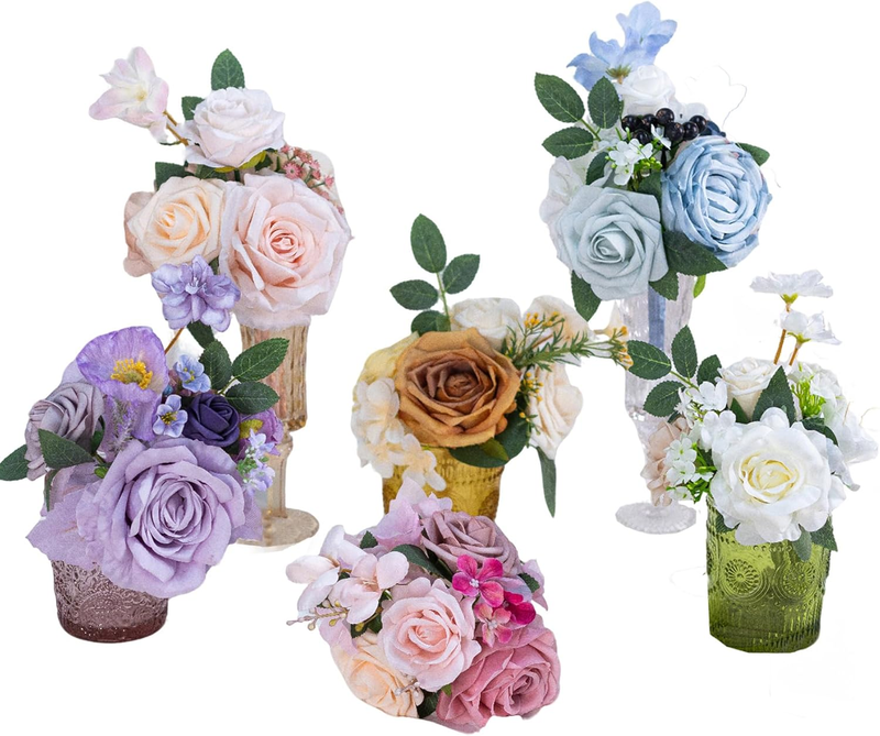 Cololorful Wedding Centerpieces Flowers Set of 6 Mini Bridesmaid Bouquets Posy Bouquet Petite Wedding Nosegay Pre-Made Flowers Artificial Flowers