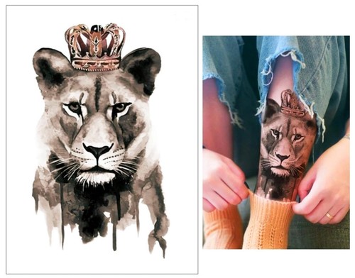 Temporäres Tattoo Löwe Farbe Wald Lion King Tier Loewe König  Krone Color Sterne