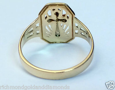 Pre-owned Fashion Ring 14k Rose & Yellow Gold Cross Ring Band Right Hand Promise  In Pink