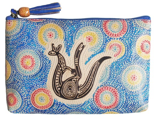 ABORIGINAL PURSE, VANITY CASE - LEATHER - KANGAROO, AUSTRALIAN, INDIGENOUS