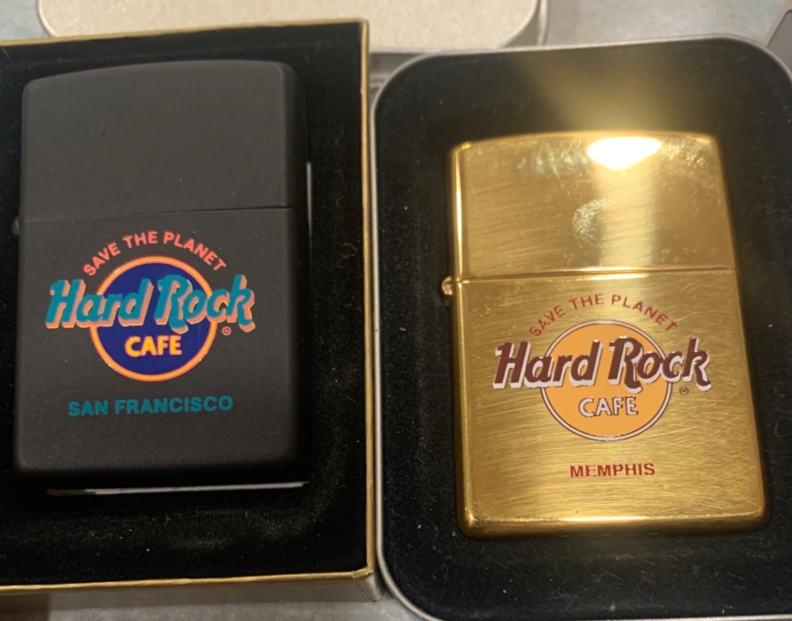 LOT OF 2 ZIPPO LIGHTERS NEVER USED HARD ROCK CAFE MEMPHIS