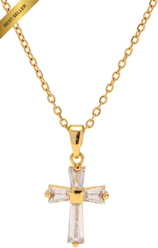 Gold Cross Necklace for Women, 18K Gold Plated Stainless Steel CZ Cross Pendant,