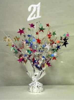 2 Metallic Multicolor 21st Anniversary or Birthday Balloon Weights 15'' Tall