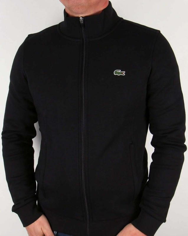 lacoste woven panel zip through hoodie