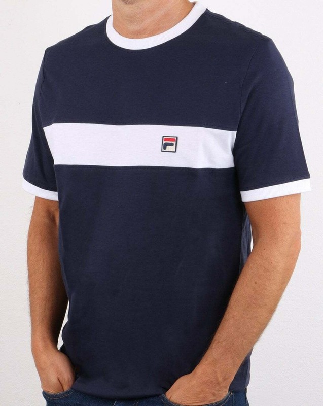 Fila T Shirt in Navy \u0026 White - retro chest stripe tee, Mk1 Settanta, Terrinda | eBay
