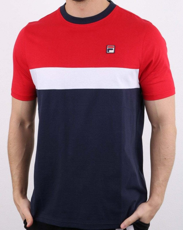 Fila T Shirt in Navy, White \u0026 Red - colour block tee, short sleeve, Lattea | eBay