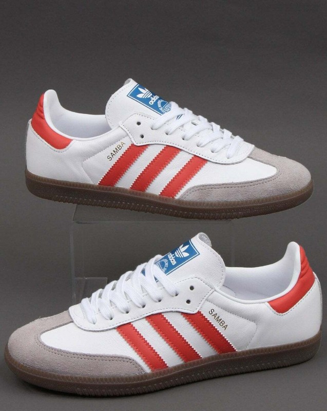 adidas Samba OG Trainers in White \u0026 Red - SALE! retro leather shoe, gum sole | eBay