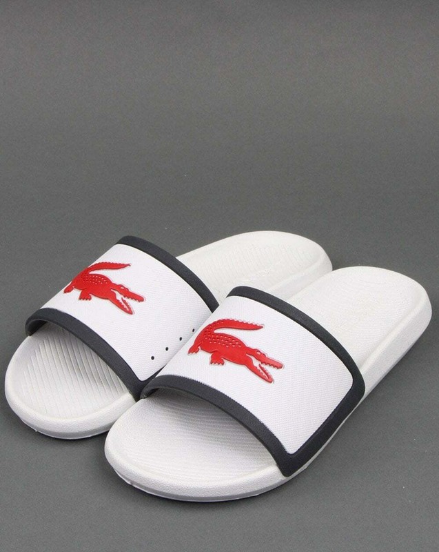 white lacoste sliders